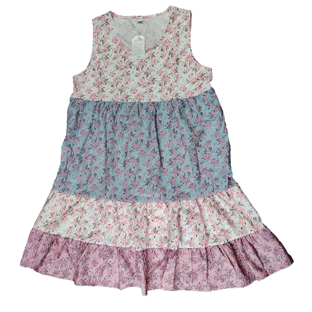 Large Floral Tiered Lightweight Sleeveless Dress Unlined NEW Summer Boho Cottage